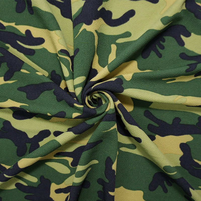Green-Blue-Beige Poly Camo Print Liverpool Double Knit Fabric