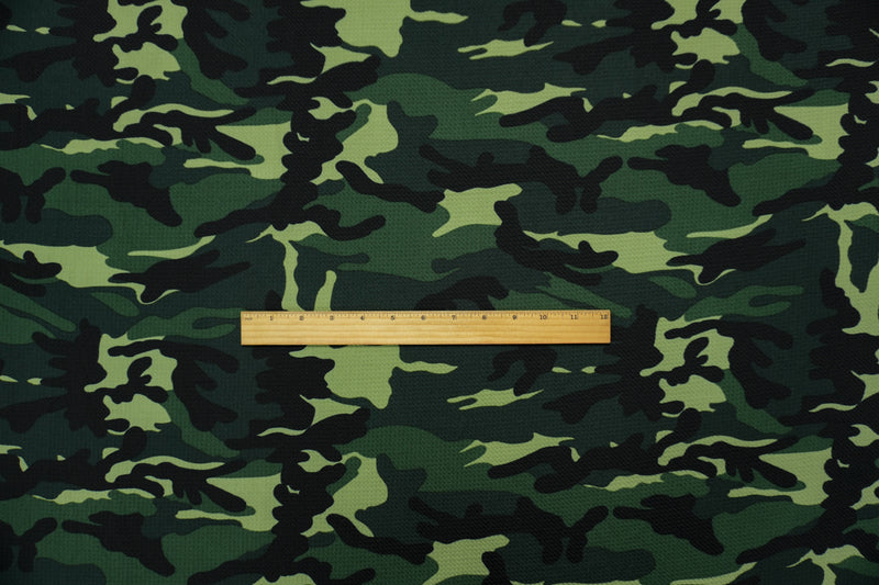 Green-Black Poly Camo Print Liverpool Double Knit Fabric