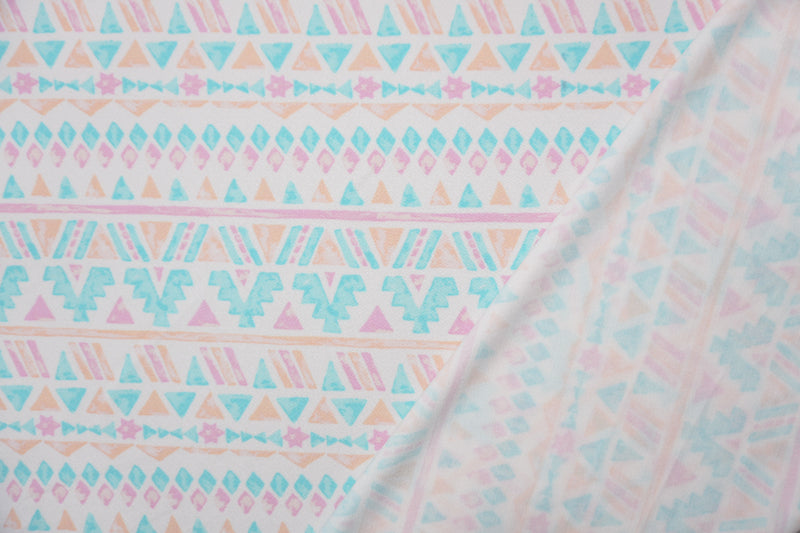 White-Blue-Multi Poly Aztec Print Liverpool Double Knit Fabric