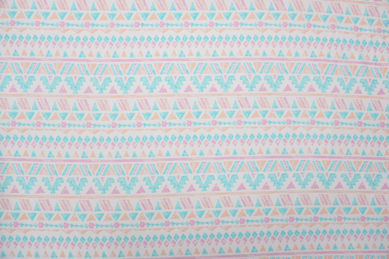 White-Blue-Multi Poly Aztec Print Liverpool Double Knit Fabric