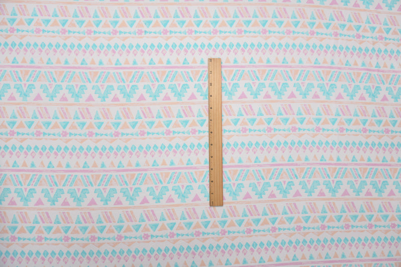 1 YD PC-White-Blue-Multi Poly Aztec Print Liverpool Double Knit Fabric