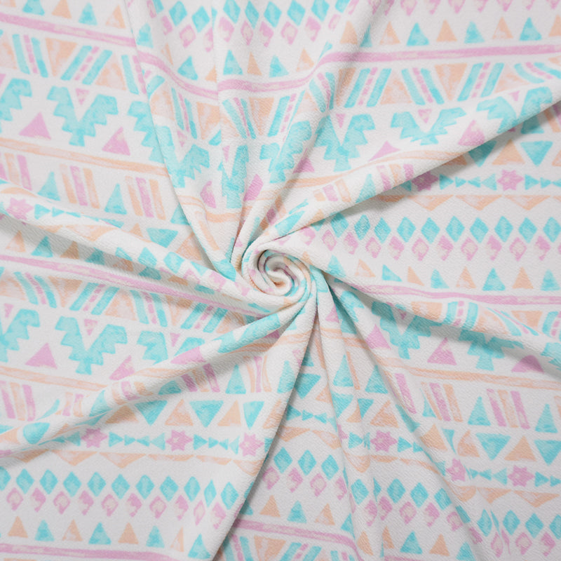 1 YD PC-White-Blue-Multi Poly Aztec Print Liverpool Double Knit Fabric