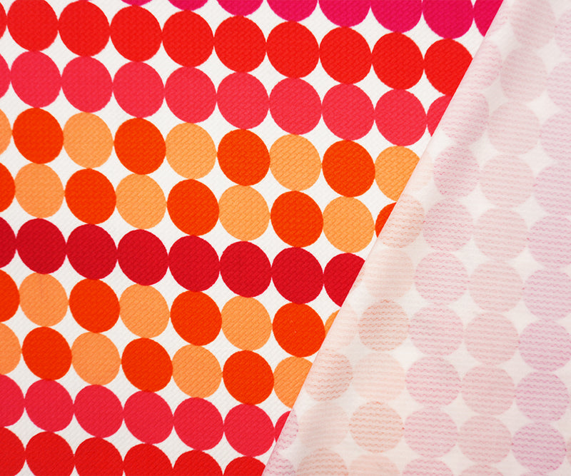Red-Orange-White Poly Dot Print Liverpool Double Knit Fabric