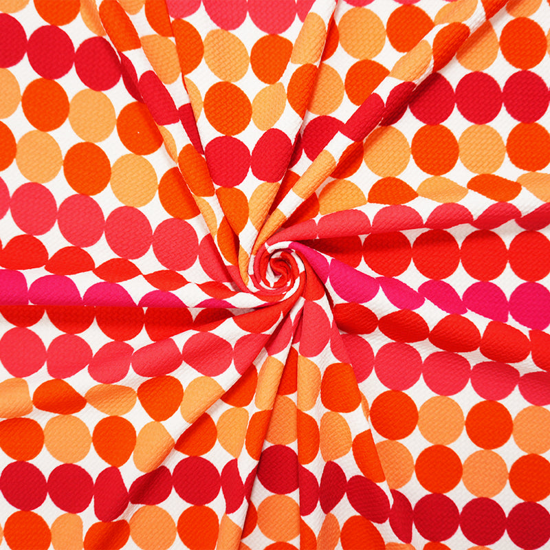 Red-Orange-White Poly Dot Print Liverpool Double Knit Fabric