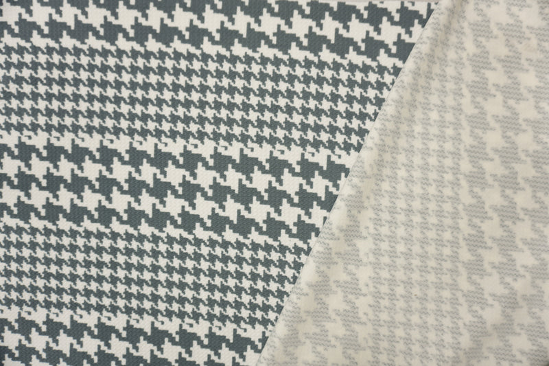 Gray-White Poly Houndstooth Print Liverpool Double Knit Fabric