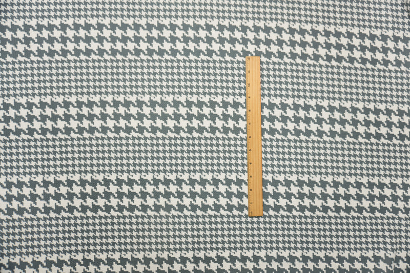 Gray-White Poly Houndstooth Print Liverpool Double Knit Fabric