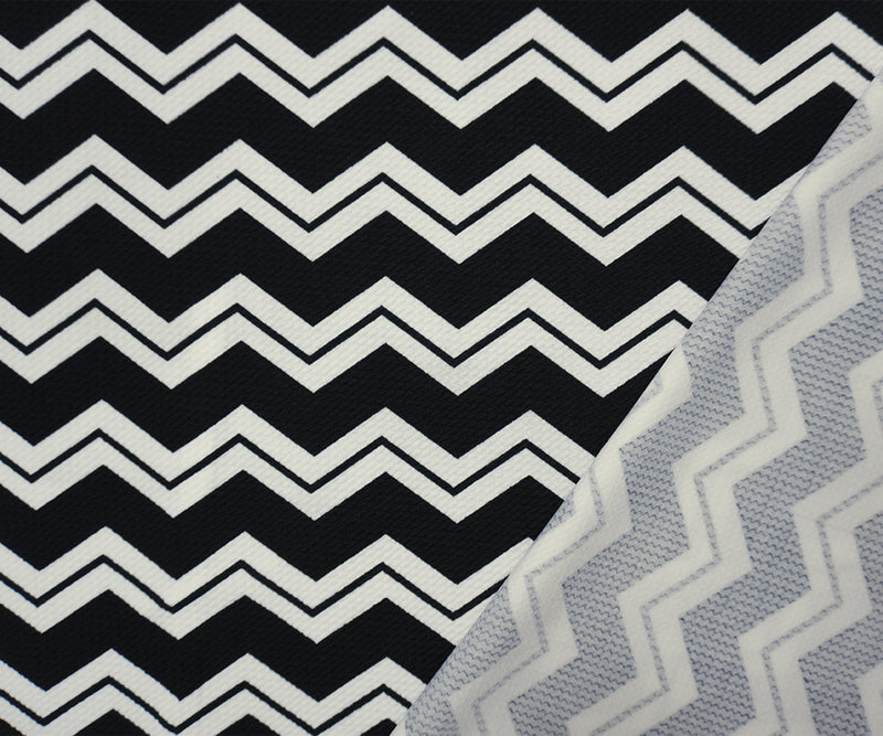 Black-White Poly Chevron Print Liverpool Double Knit Fabric