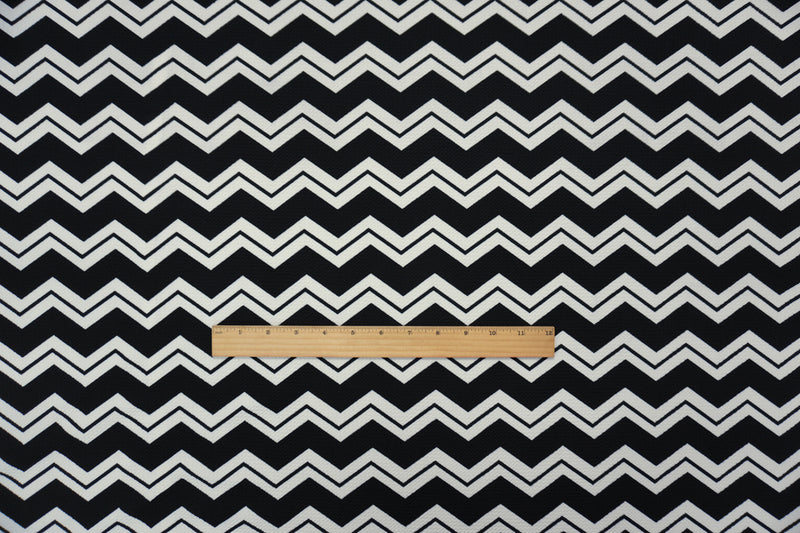 Black-White Poly Chevron Print Liverpool Double Knit Fabric