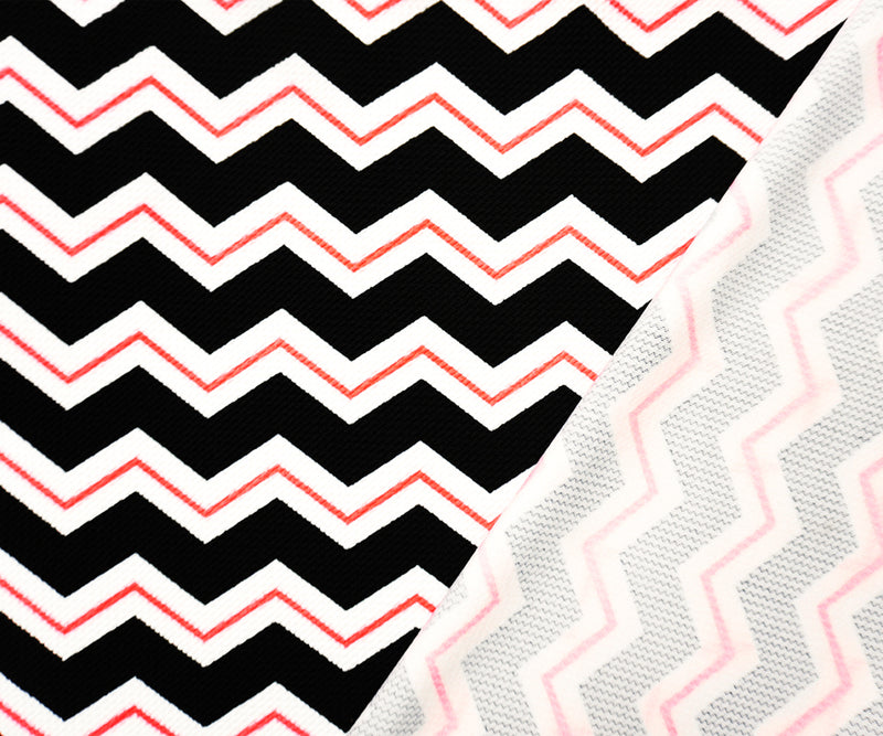 Black-White-Orange Poly Chevron Print Liverpool Double Knit Fabric