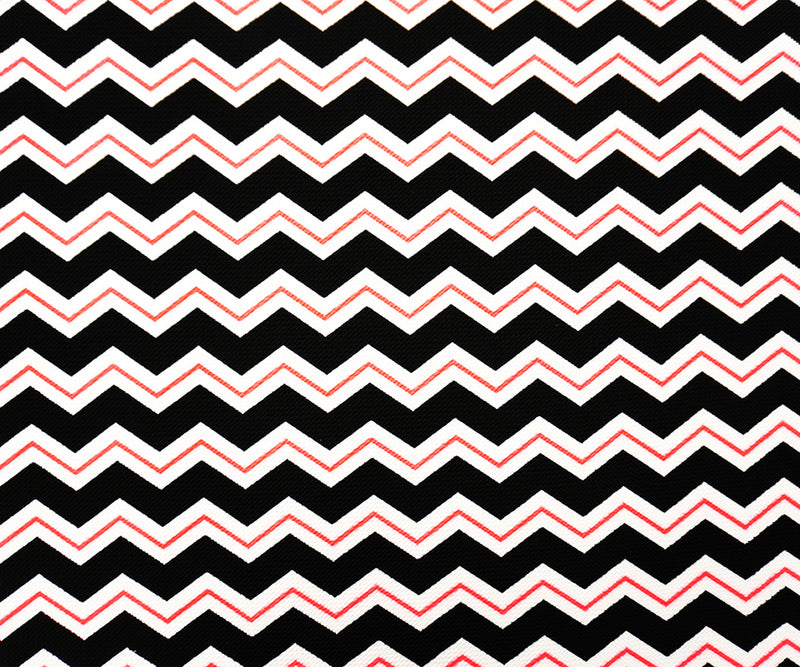 Black-White-Orange Poly Chevron Print Liverpool Double Knit Fabric