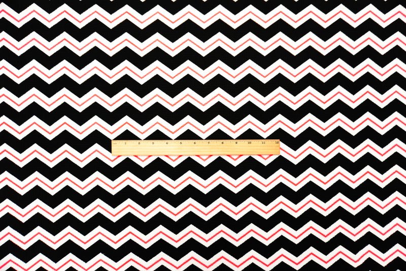 Black-White-Orange Poly Chevron Print Liverpool Double Knit Fabric