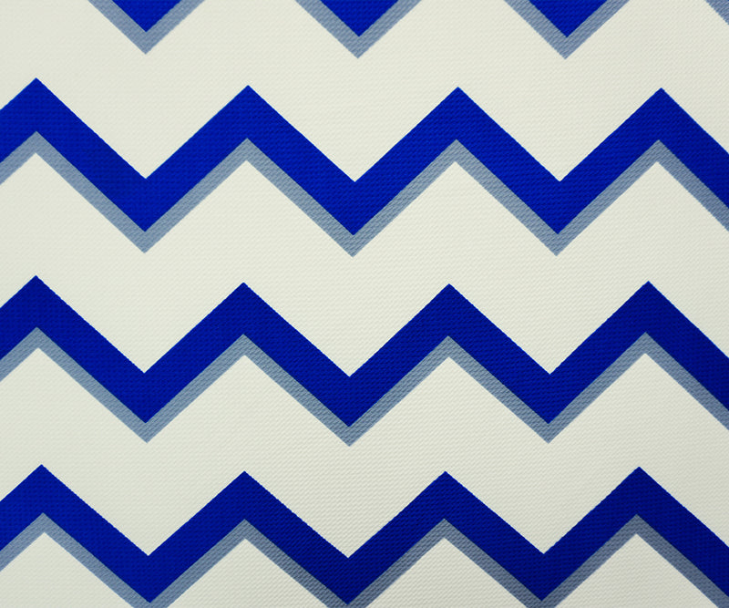 Ivory-Blue-Gray Poly Chevron Print Liverpool Double Knit Fabric