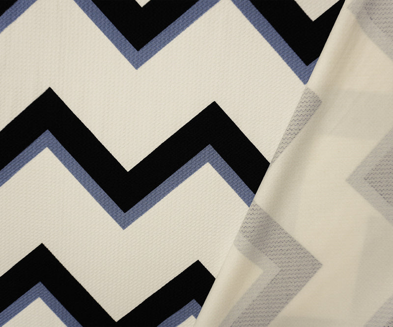 Ivory-Black-Gray Poly Chevron Print Liverpool Double Knit Fabric