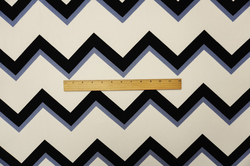 Ivory-Black-Gray Poly Chevron Print Liverpool Double Knit Fabric