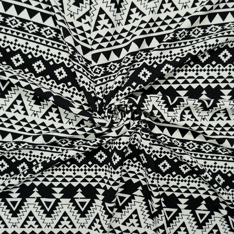 Black-White Poly Aztec Print Liverpool Double Knit Fabric