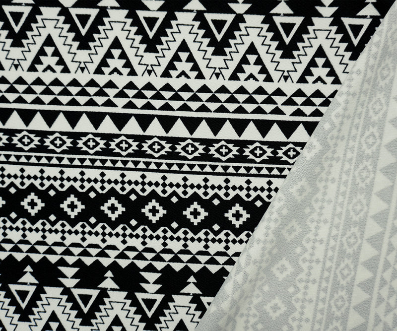 Black-White Poly Aztec Print Liverpool Double Knit Fabric