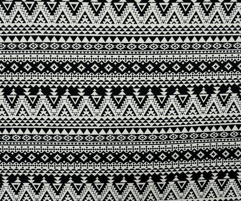 Black-White Poly Aztec Print Liverpool Double Knit Fabric