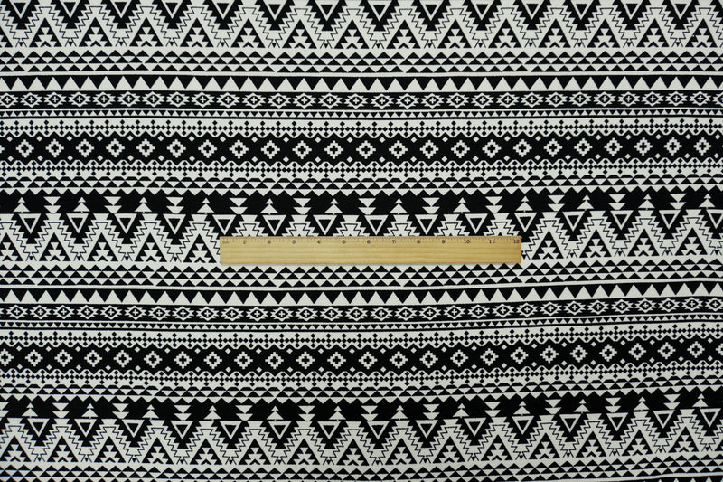 Black-White Poly Aztec Print Liverpool Double Knit Fabric