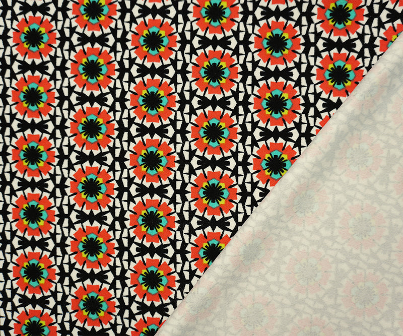 Black-Multi Poly Geo Floral Print Liverpool Double Knit Fabric