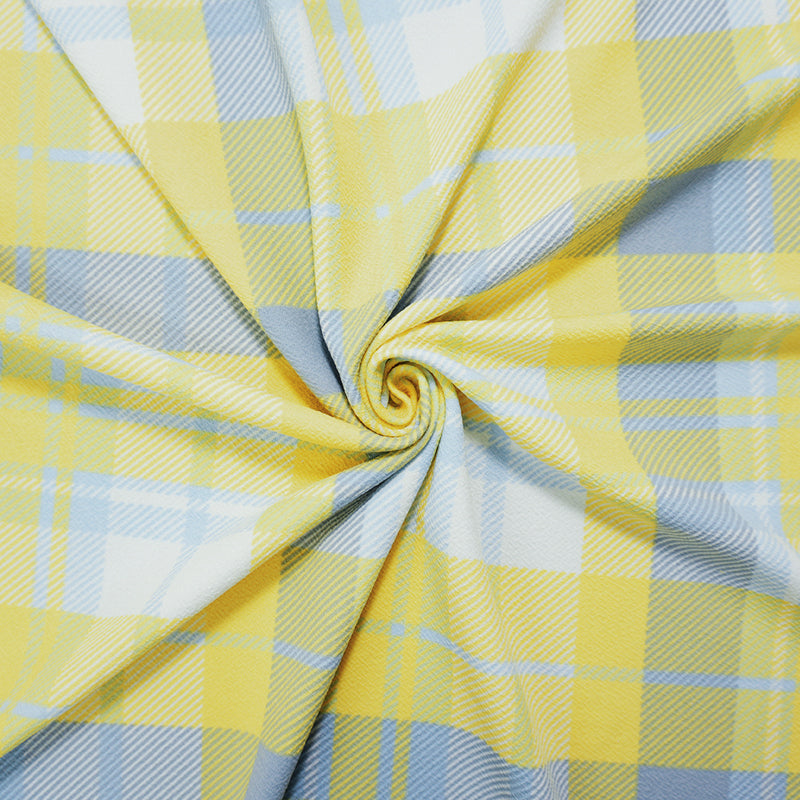 1 YD PC-Yellow-Multi Poly Plaid Print Liverpool Double Knit Fabric