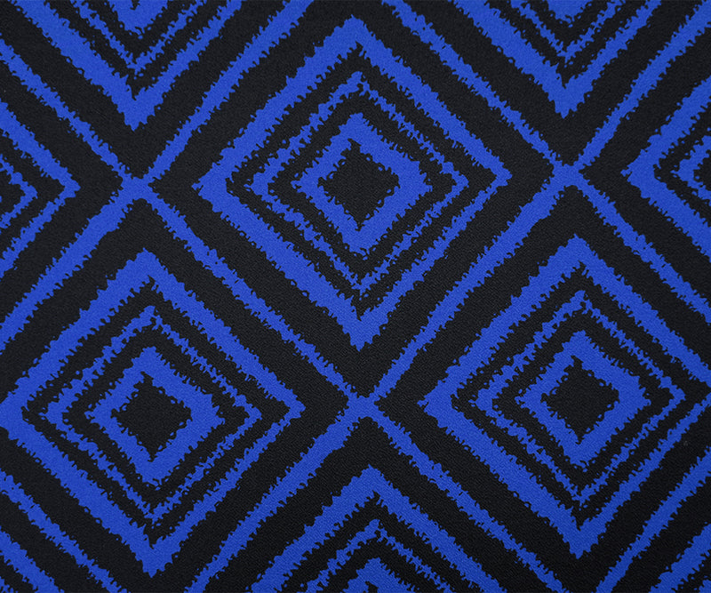 Blue-Black Poly Diamond Print Liverpool Double Knit Fabric