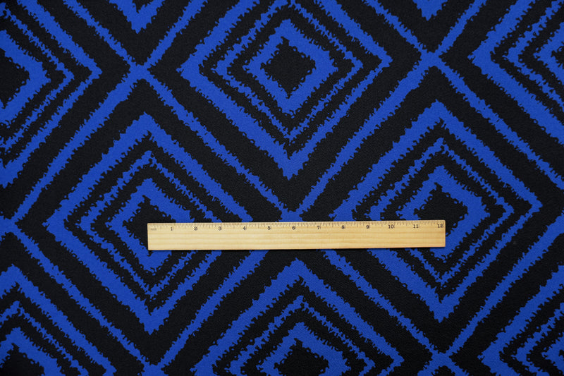 Blue-Black Poly Diamond Print Liverpool Double Knit Fabric