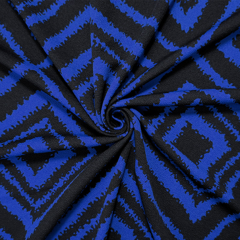 Blue-Black Poly Diamond Print Liverpool Double Knit Fabric