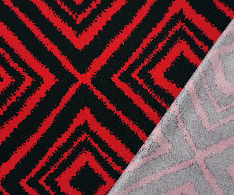 Red-Black Poly Diamond Print Liverpool Double Knit Fabric