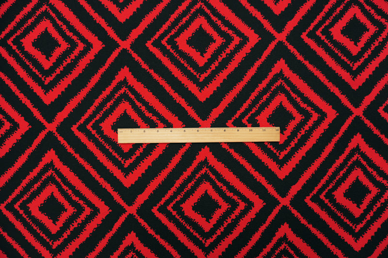Red-Black Poly Diamond Print Liverpool Double Knit Fabric