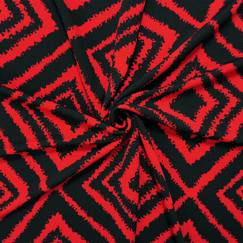 Red-Black Poly Diamond Print Liverpool Double Knit Fabric