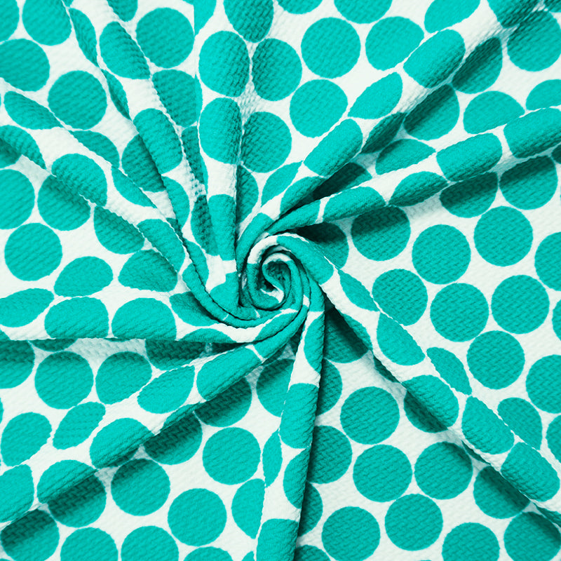 Turquoise-White Poly Dot Print Liverpool Double Knit Fabric