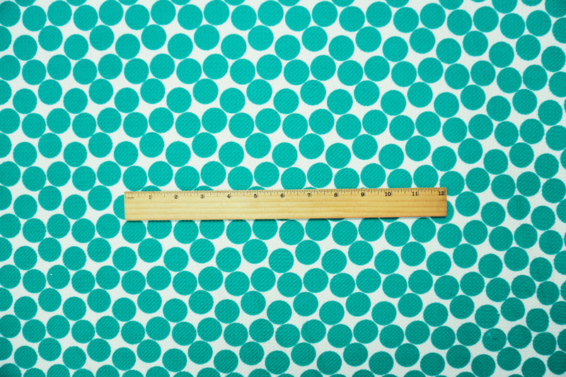 Turquoise-White Poly Dot Print Liverpool Double Knit Fabric