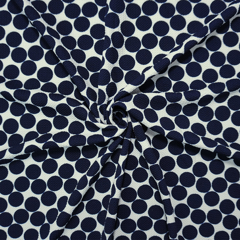 Navy-White Poly Dot Printed Liverpool Double Knit Fabric