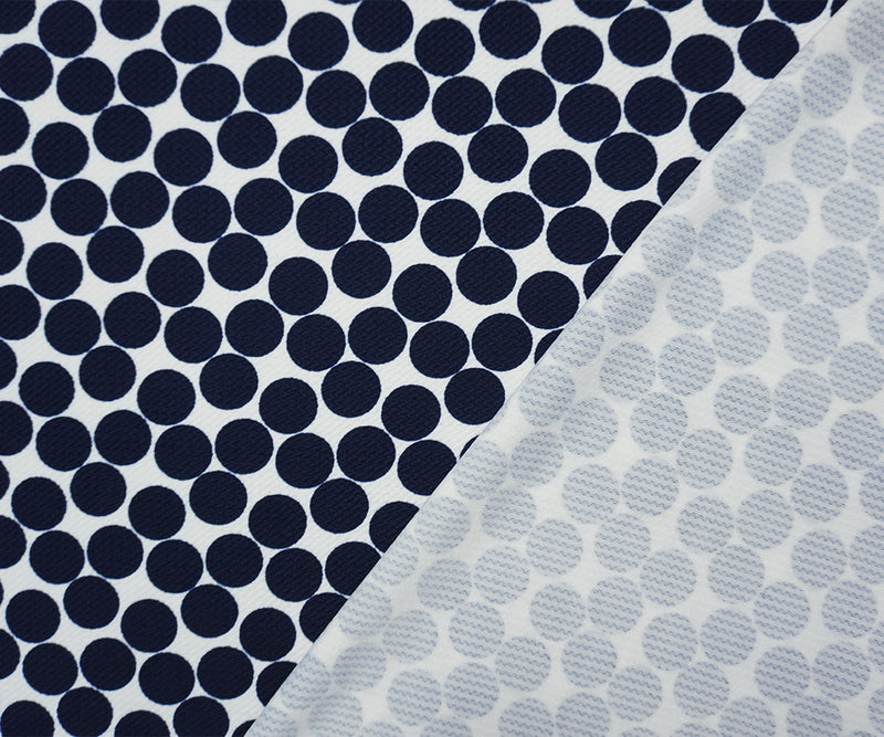 Navy-White Poly Dot Printed Liverpool Double Knit Fabric