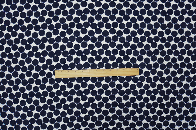 Navy-White Poly Dot Printed Liverpool Double Knit Fabric