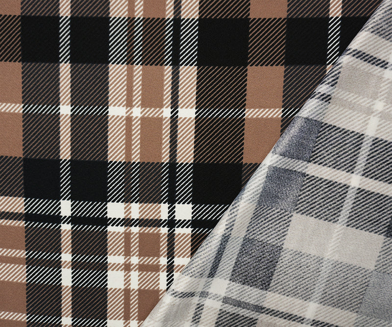 2 1/2 YD PC-Brown-Black-Ivory Poly Plaid Print Liverpool Double Knit Fabric