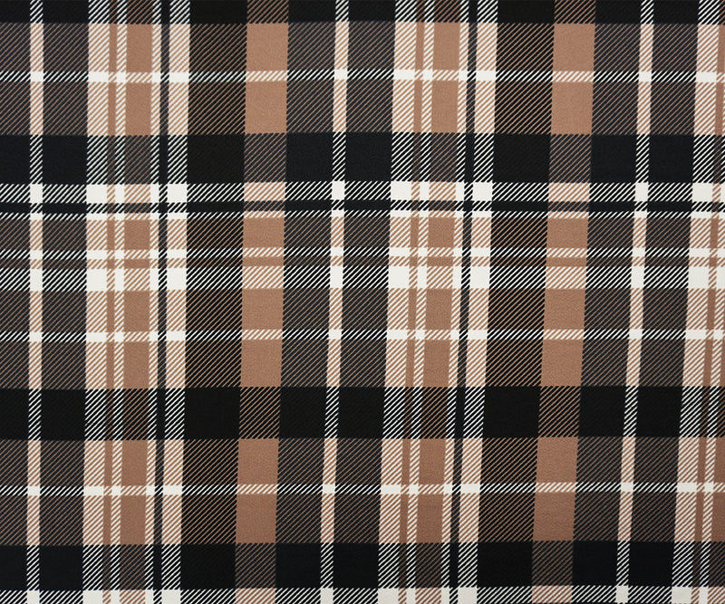 2 1/2 YD PC-Brown-Black-Ivory Poly Plaid Print Liverpool Double Knit Fabric