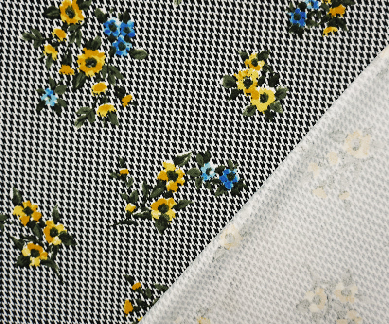 Black-Multi Poly Floral Print Liverpool Double Knit Fabric