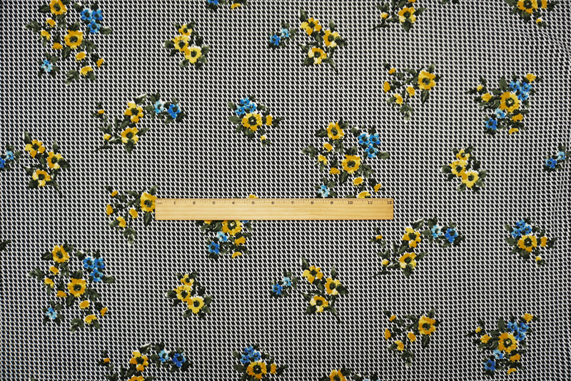 Black-Multi Poly Floral Print Liverpool Double Knit Fabric
