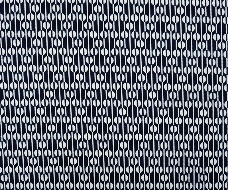 Deep Blue-White Poly Geometric Print Liverpool Double Knit Fabric