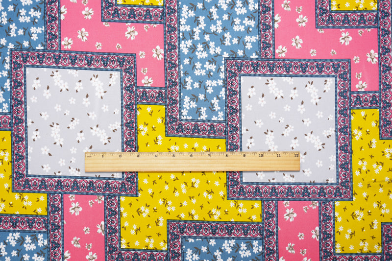 Yellow-Multi Poly Stretch Border Printed ITY Jersey Knit Fabric