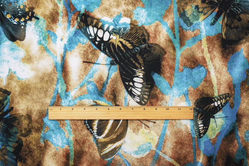 2 3/8 YD PC-Brown-Multi Poly Stretch Butterfly Print ITY Jersey Knit Fabric