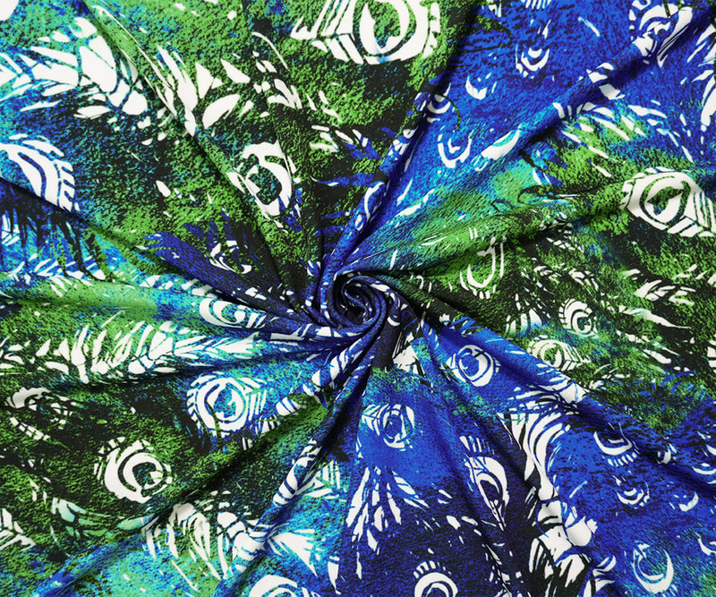 2 YD PC-Blue-Multi Poly Stretch Abstract Print ITY Jersey Knit Fabric