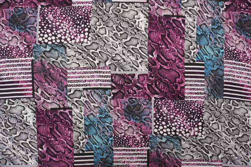 Purple-Black-Multi Rayon Reptile Printed Challis Woven Fabric