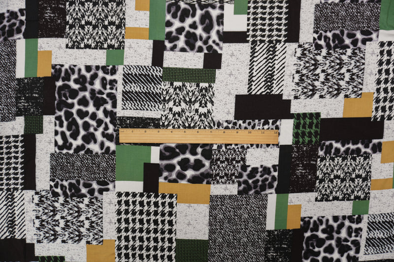 Black-White-Multi Rayon Multi Pattern Printed Challis Woven Fabric