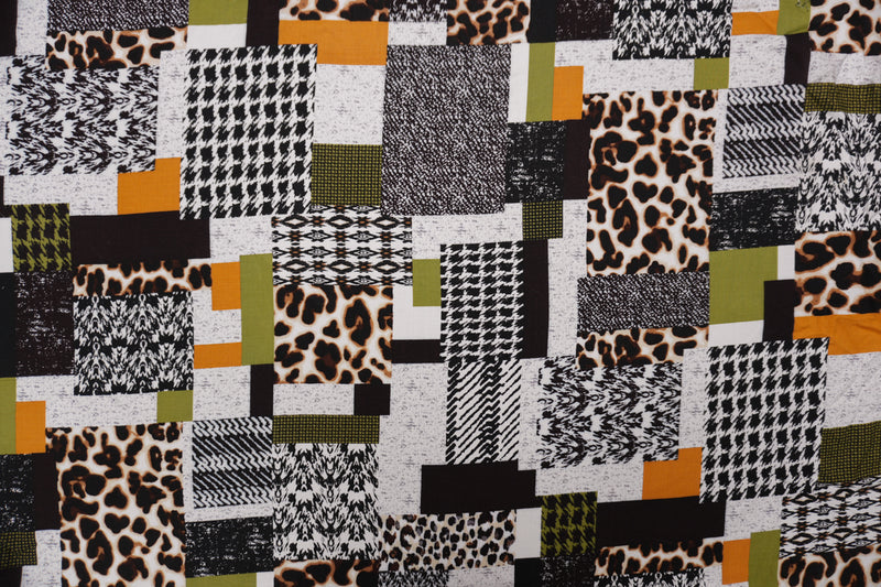 Brown-Multi Rayon Multi Pattern Printed Challis Woven Fabric