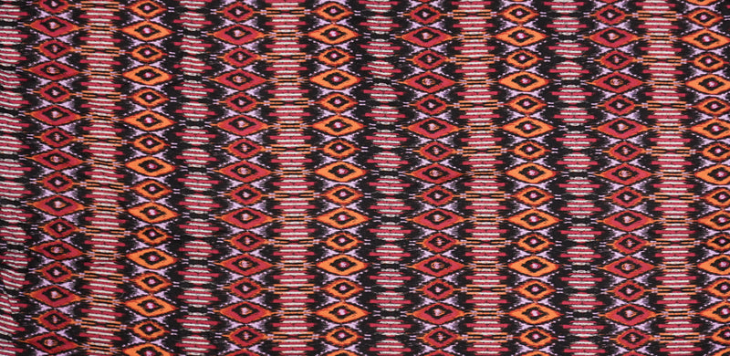 Orange-Black-Multi Rayon Ikat Printed Challis Woven Fabric