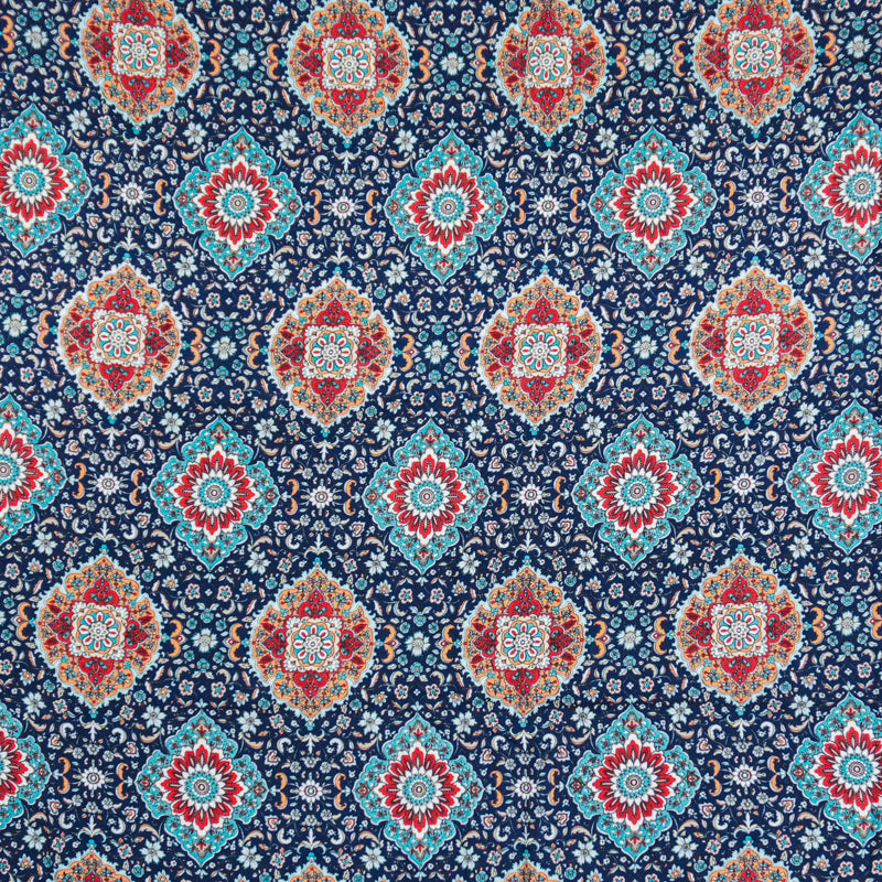 Blue Rayon Floral Moroccan Washable Print Challis Woven Fabric