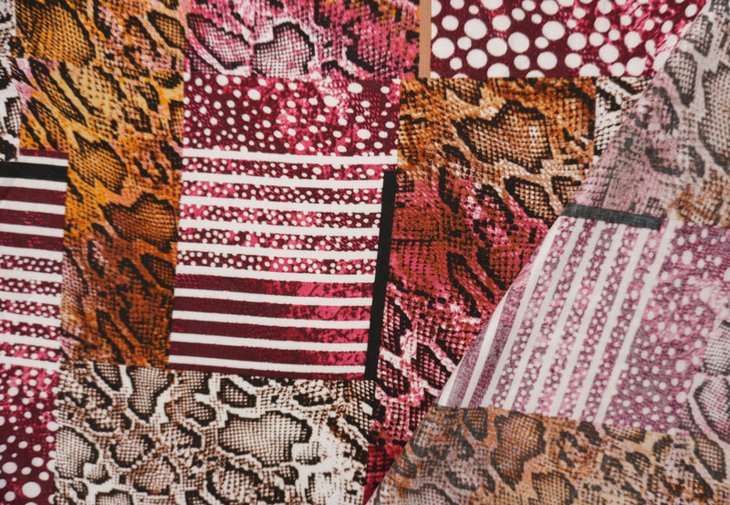 Red-Brown-Multi Rayon Reptile Printed Challis Woven Fabric