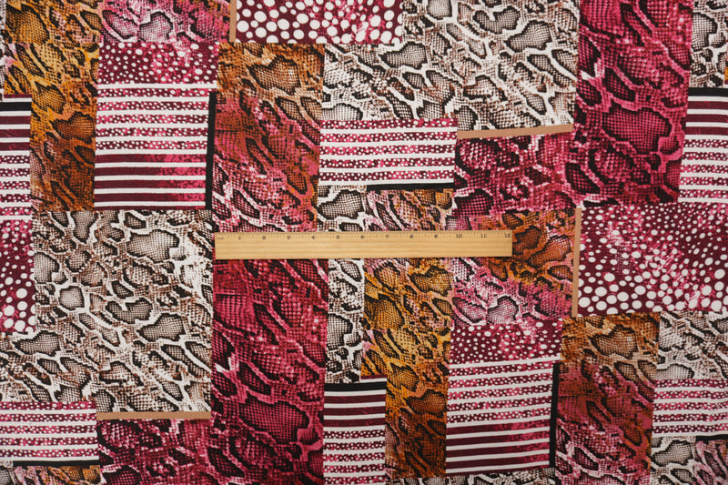 Red-Brown-Multi Rayon Reptile Printed Challis Woven Fabric
